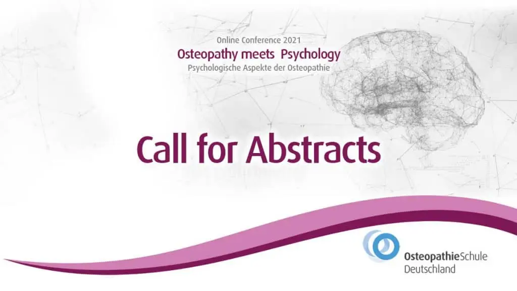 Ein Plakat mit dem Text Call for Abstracts für Sportosteopathie und Osteopathen Hamburg.