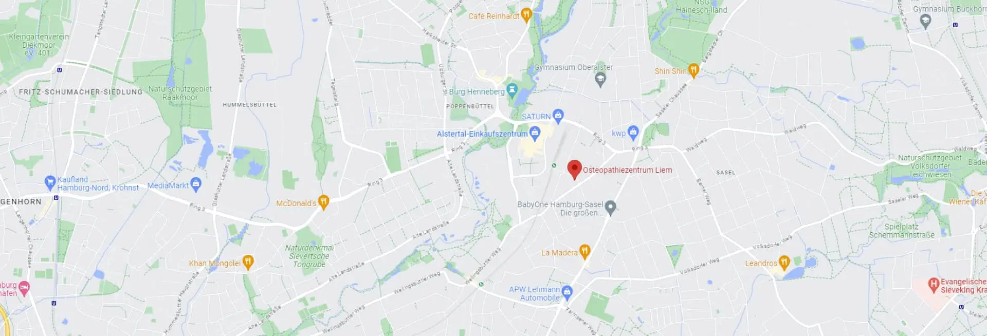 Eine Karte mit dem Standort eines Osteopathen Hamburg.