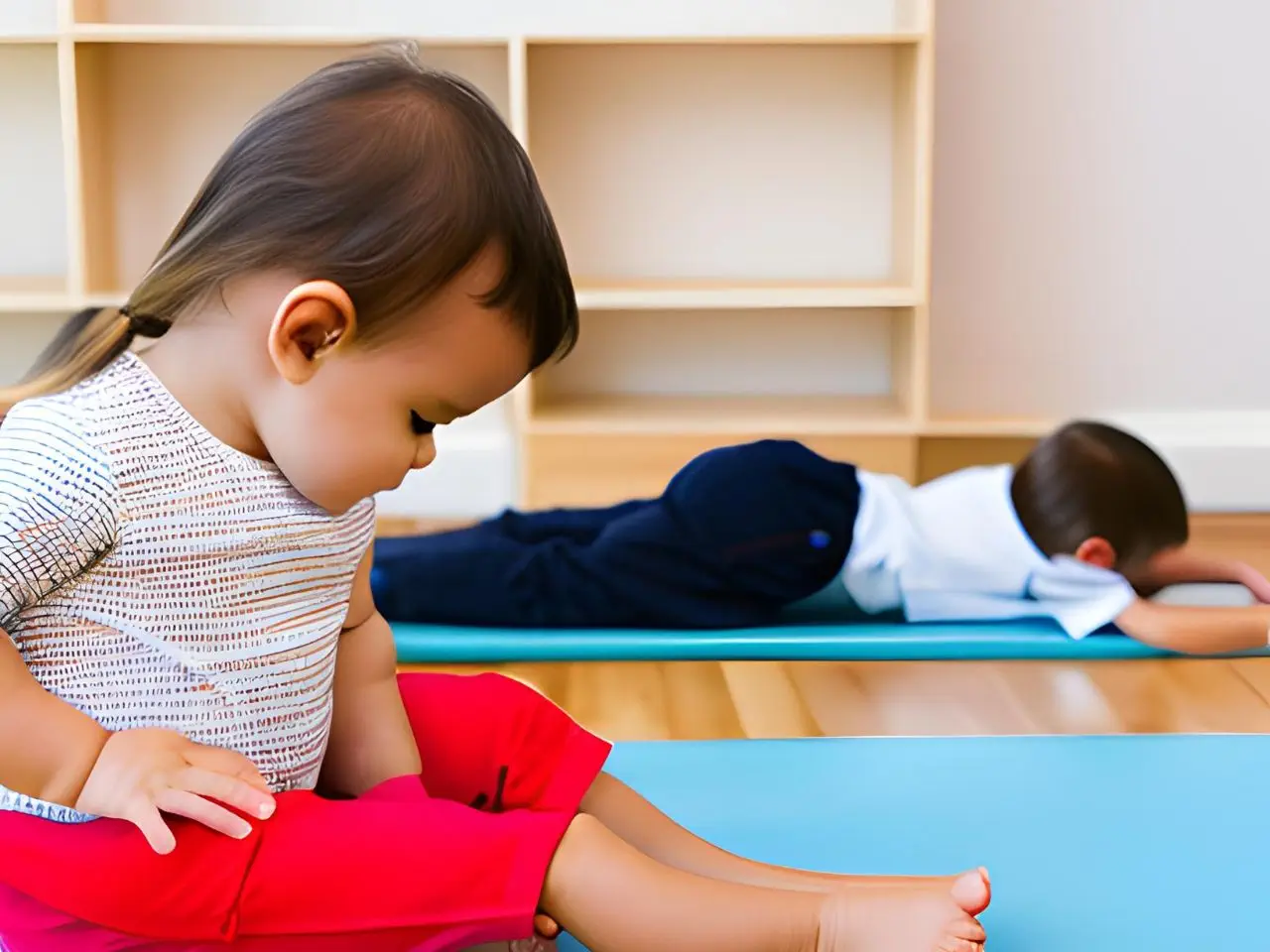 Ein Kind macht Yoga auf einer Matte in einem Raum, betreut von einem Osteopathen aus Hamburg.